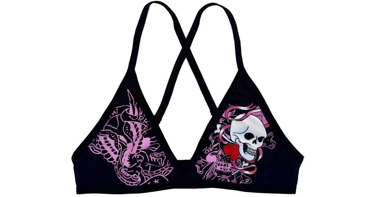 Ed Hardy Ribbon Skull Criss Cross Bralette Top in Black | Lyst
