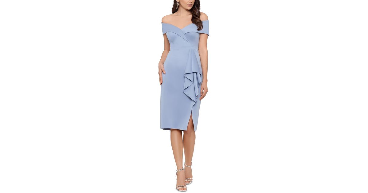 Xscape Ruffled Midi Cocktail And Party Dress in Blue | Lyst