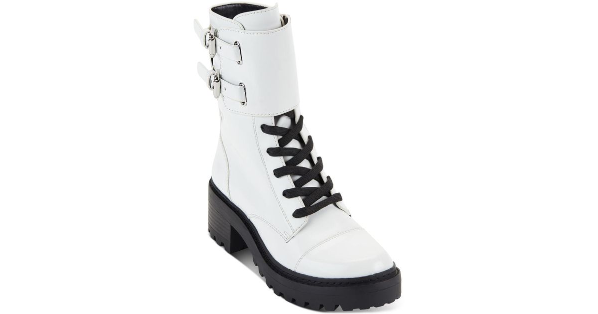 DKNY Bart Lugged Sole Buckle Combat & Lace-up Boots in White | Lyst