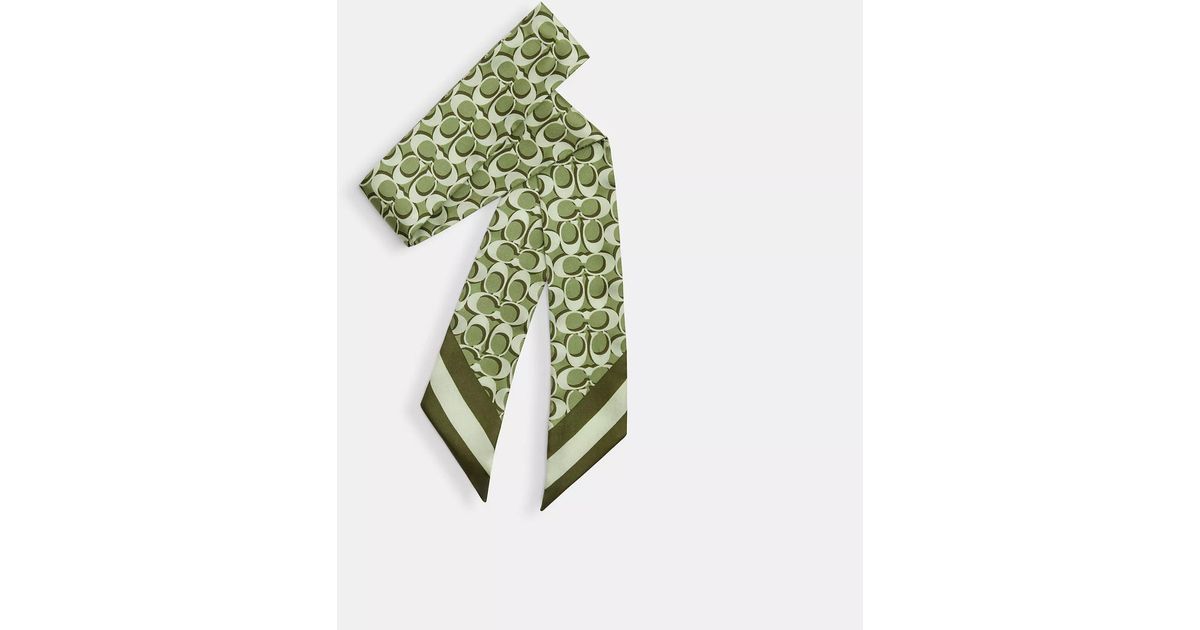 NEW Coach Signature Skinny C Silk Scarf in Jade Coach Textured Signature Print Silk Skinny Scarf - Pecan  main image 3
