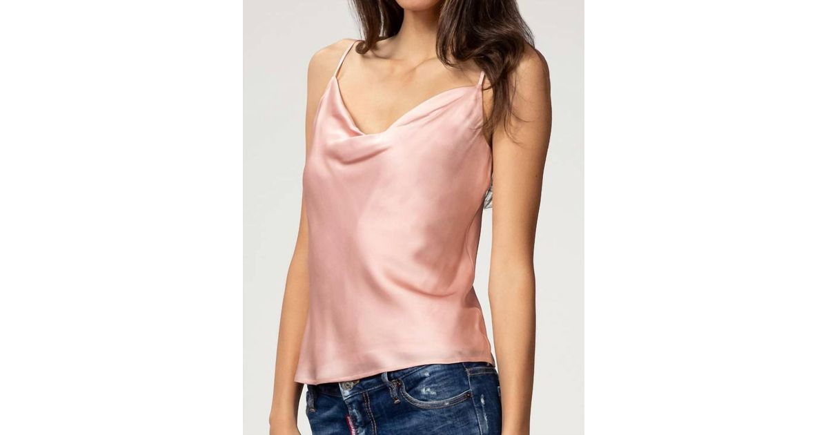 MILLY Gia Stretch Silk Cowl Neck Cami in Pink