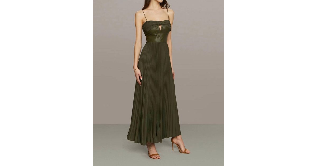 AMUR Linda Leather Combo Dress in Green | Lyst