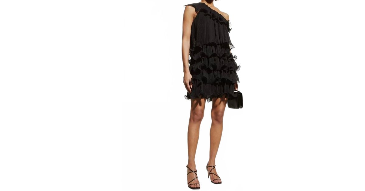Milly Ruffle MILLY Ruffle Mini Dress in Black | Lyst
