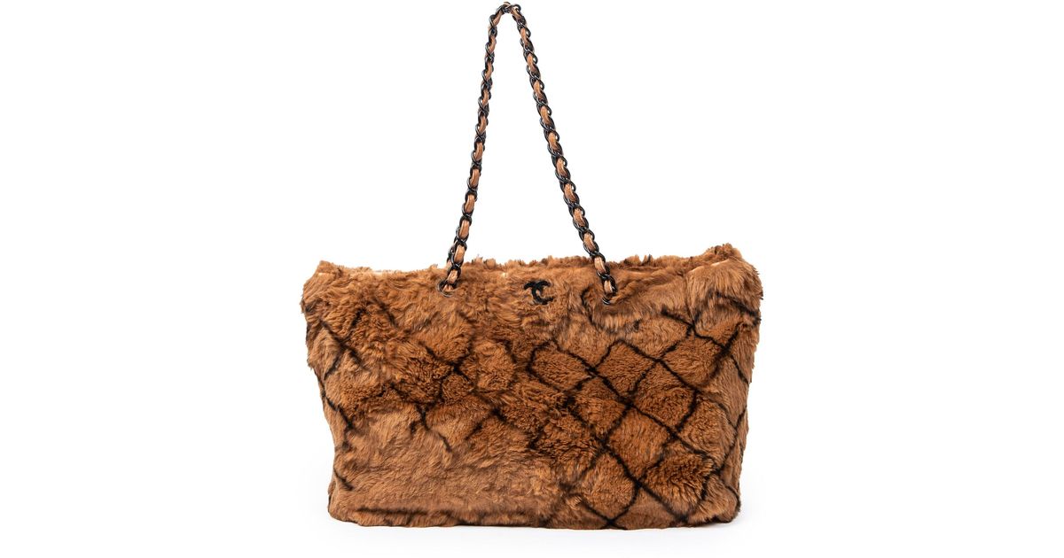 Chanel Large Fur Chain Tote in Brown