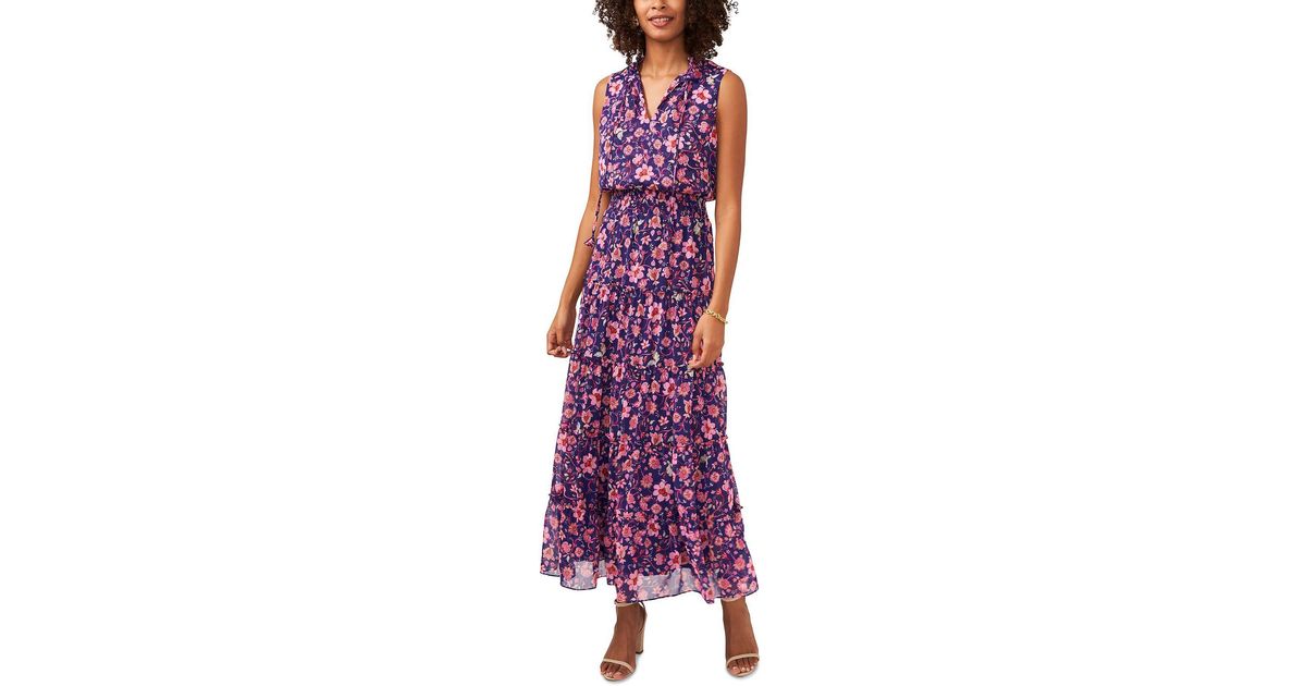 Msk Floral Print Smocked Maxi Dress in Purple | Lyst