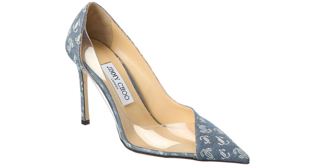 Jimmy Choo Cass 95 Denim & Vinyl Pump in Metallic Lyst
