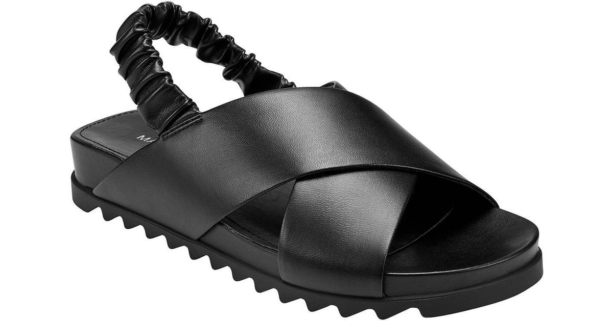 Marc Fisher Jivin Faux Leather Flat Slingback Sandals in Black | Lyst