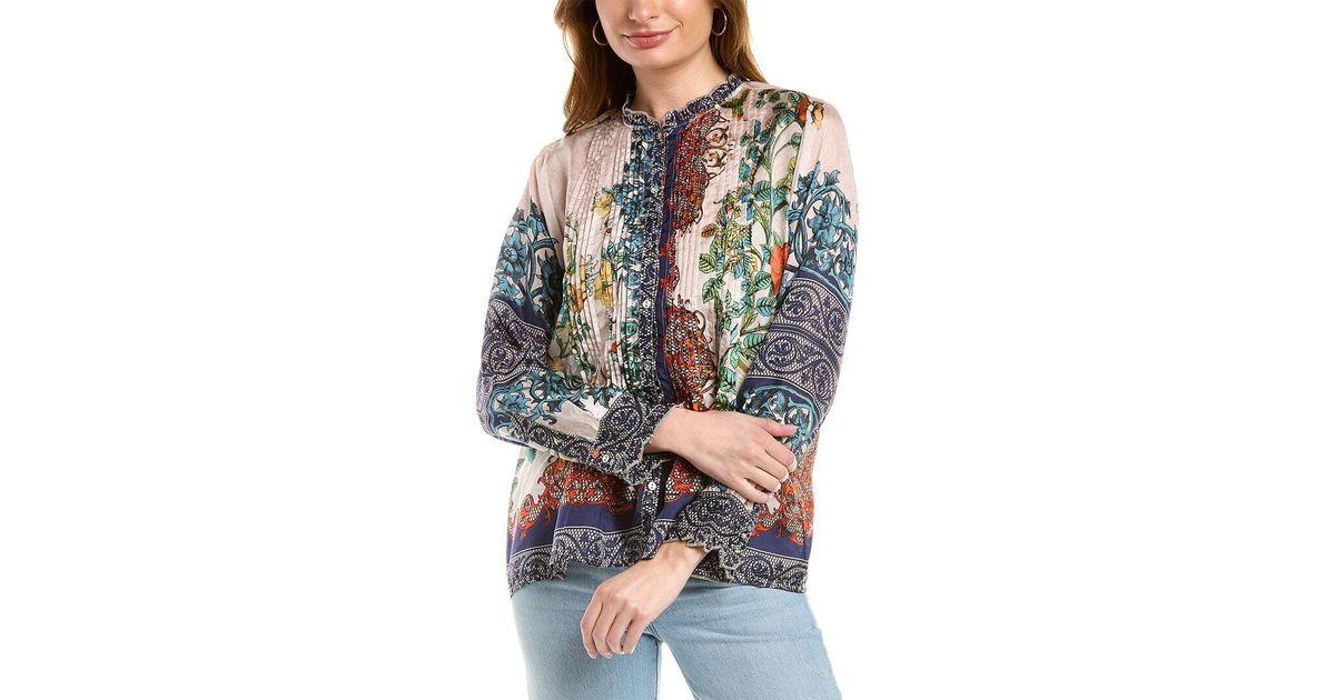 Johnny Was Lace Evette Silk Blouse in Blue | Lyst