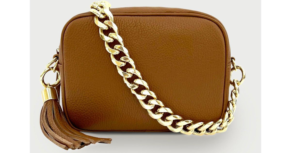 Apatchy London Tan Leather Crossbody Bag With Gold Chain Strap in Brown Lyst