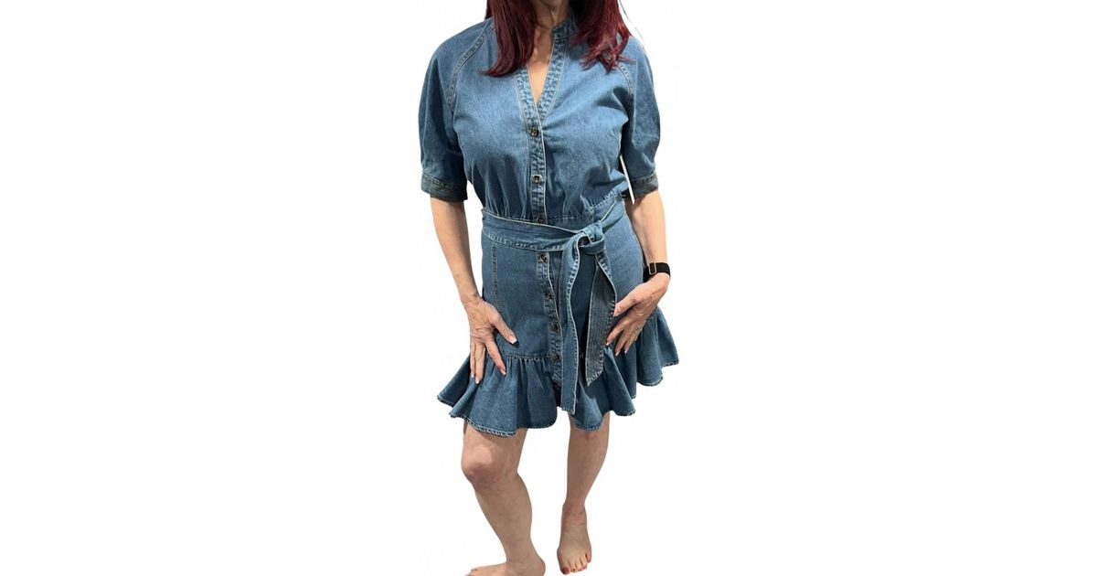 Fate Short Sleeve Denim Mini Dress in Blue | Lyst