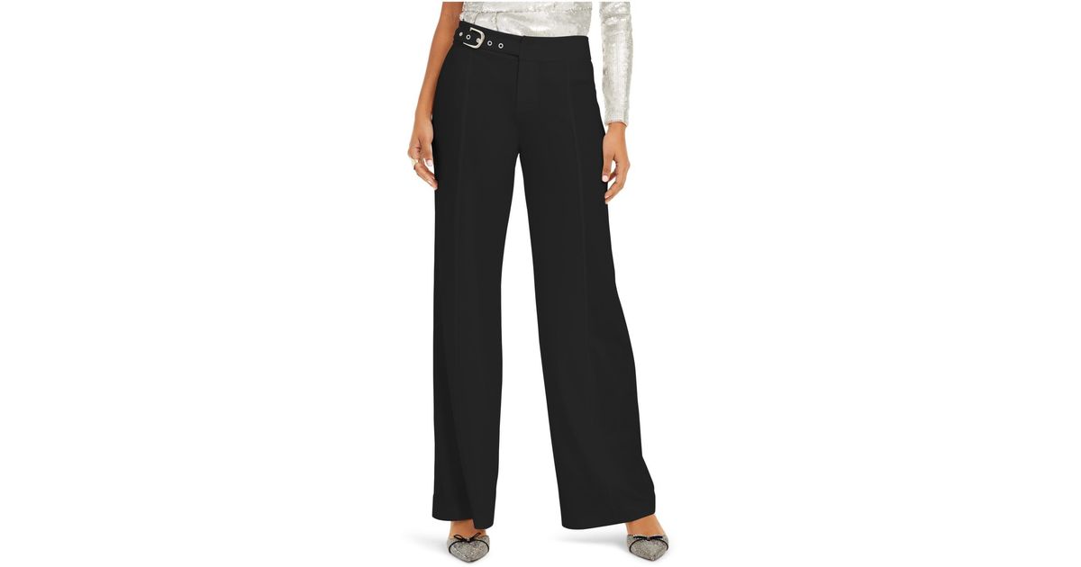 INC Belted Mid-rise Wide Leg Pants in Black | Lyst