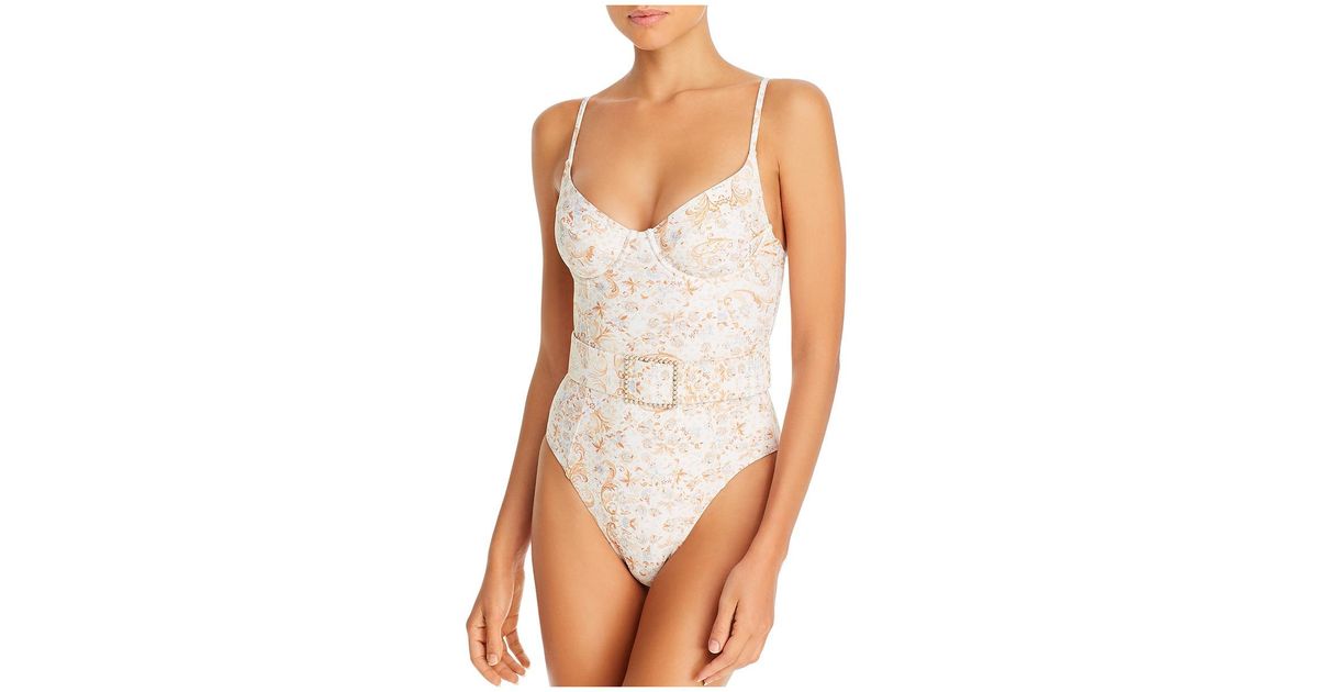 We Wore What Danielle Printed Underwire Onepiece Swimsuit in White Lyst