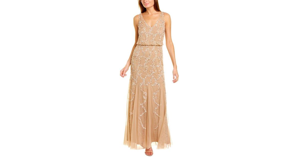 Adrianna Papell Bead Sequin Maxi Dress in Natural Lyst