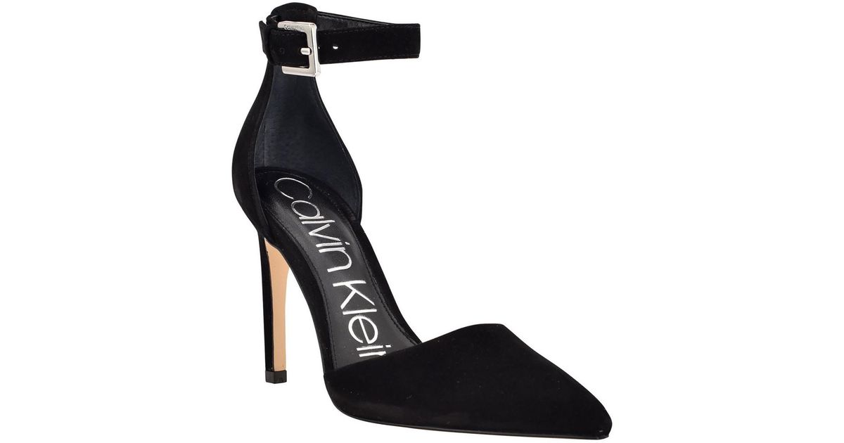 Calvin Klein Hilda Suede Ankle Strap Dress Heels in Black Lyst