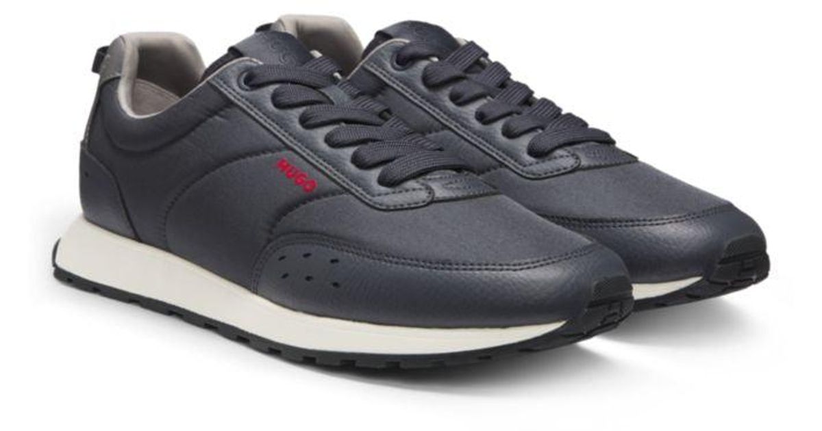 HUGO Retro-Inspired Trainers With Faux-Leather Trims in Blue for Men | Lyst