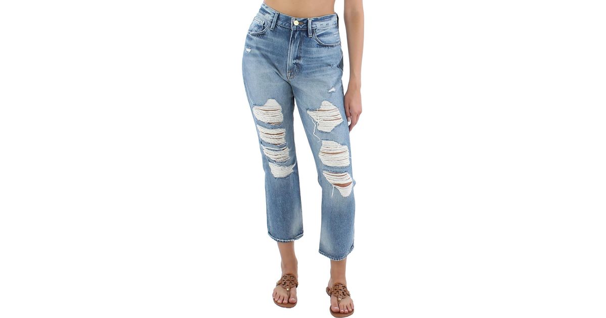 FRAME Le Piper Denim Distressed Straight Leg Jeans in Blue Lyst