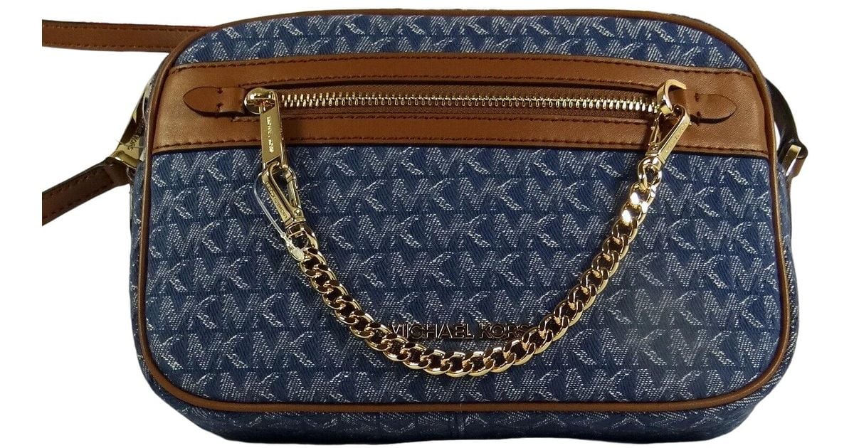 Michael Kors Denim Jet Set East West Chain Blue Mk Signature Crossbody