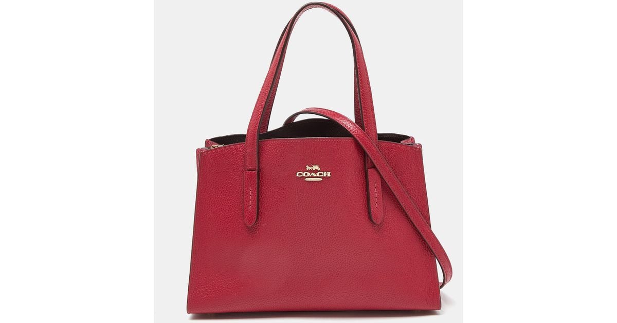 COACH pink Grained Leather Charlie Carryall Tote in Red Lyst