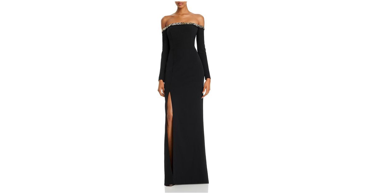 Aidan Mattox Embellished Off-the-shoulder Evening Dress in Black | Lyst