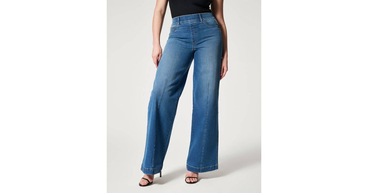 Spanx Seamed Front Wide Leg Jeans In Vintage Indigo in Blue | Lyst