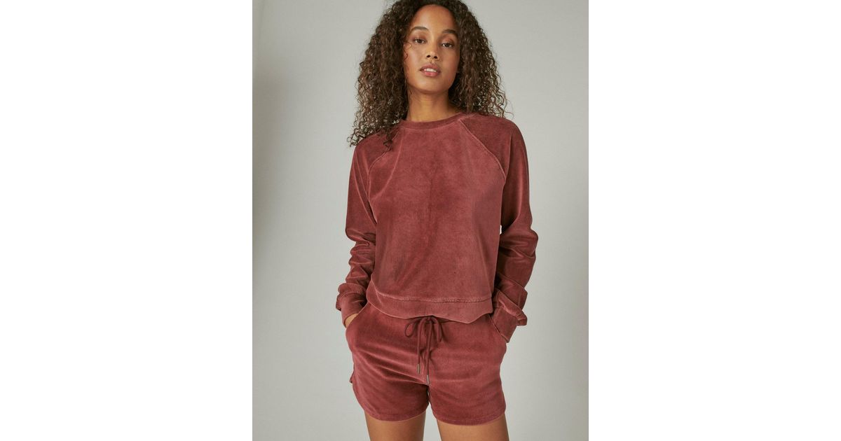 Lucky Brand Ribbed Velour Crew in Red