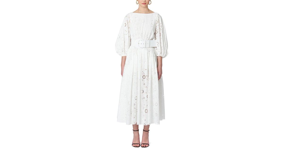 Carolina Herrera Shirred Puff Sleeve Midi Dress in White | Lyst