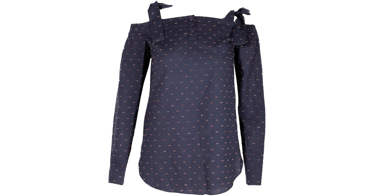 Saloni Texture Cold Shoulder Top in Blue | Lyst