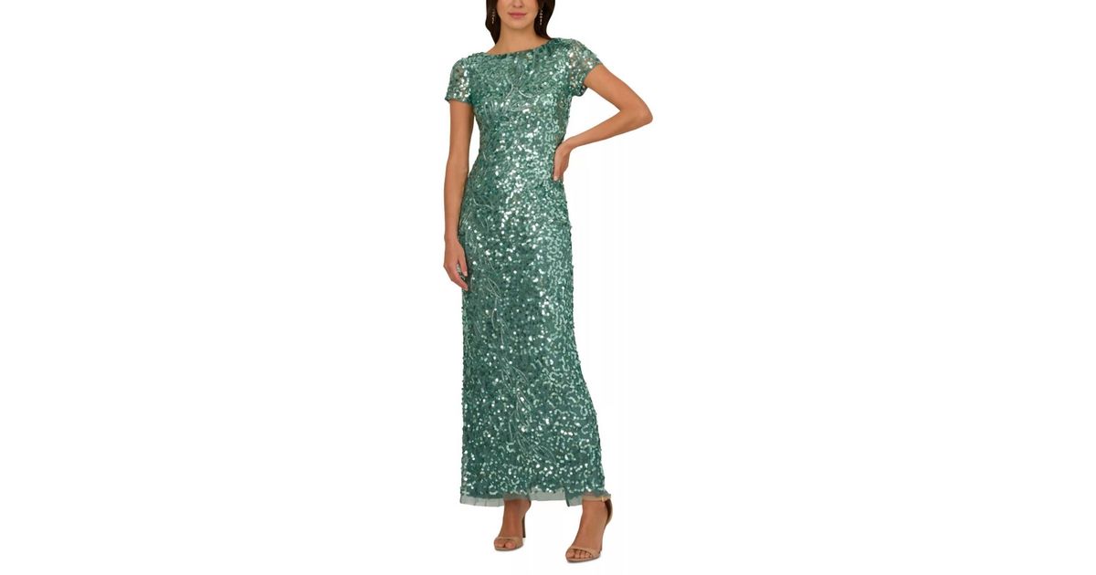 Adrianna Papell Sequin Embellishment Maxi Gown Dress in Green | Lyst