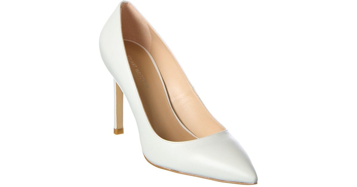 Stuart Weitzman Leigh 95 Leather Pump in White Lyst