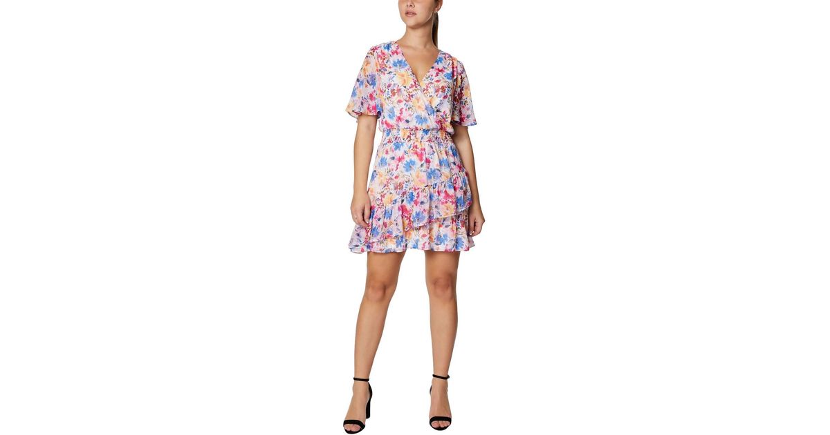Laundry by Shelli Segal V-Neck Elastic Waist Asymmetrical Tiered Floral Linen  Dress | Lyst