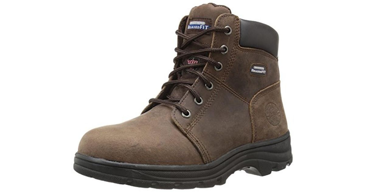 Skechers Workshire-peril Leather Memory Foam Work Boots in Brown | Lyst