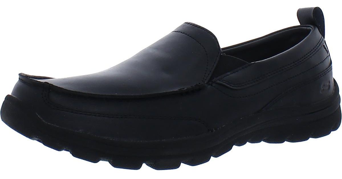 Skechers Superior Gains Leather Relaxed Fit Loafers in Black for Men | Lyst