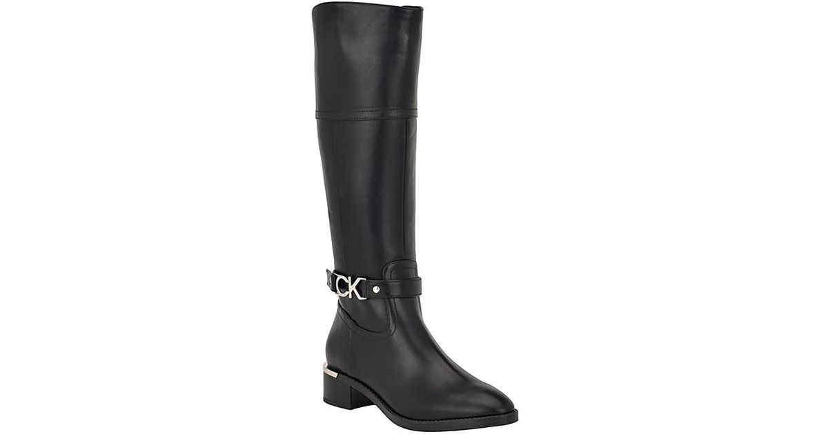 Calvin Klein Daphny Faux Leather Pointed Toe Knee High Boots in Black Lyst