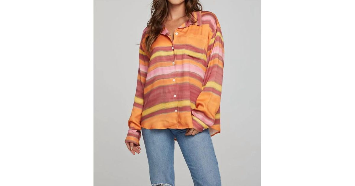 Sunset Button Down Chaser Brand Saville Button Down In Sunset Stripe in Orange | Lyst