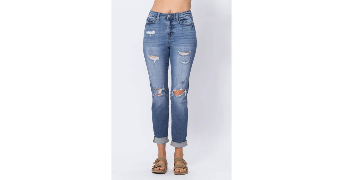 Judy Blue - High Waist Destroyed Boyfriend Denim Jeans