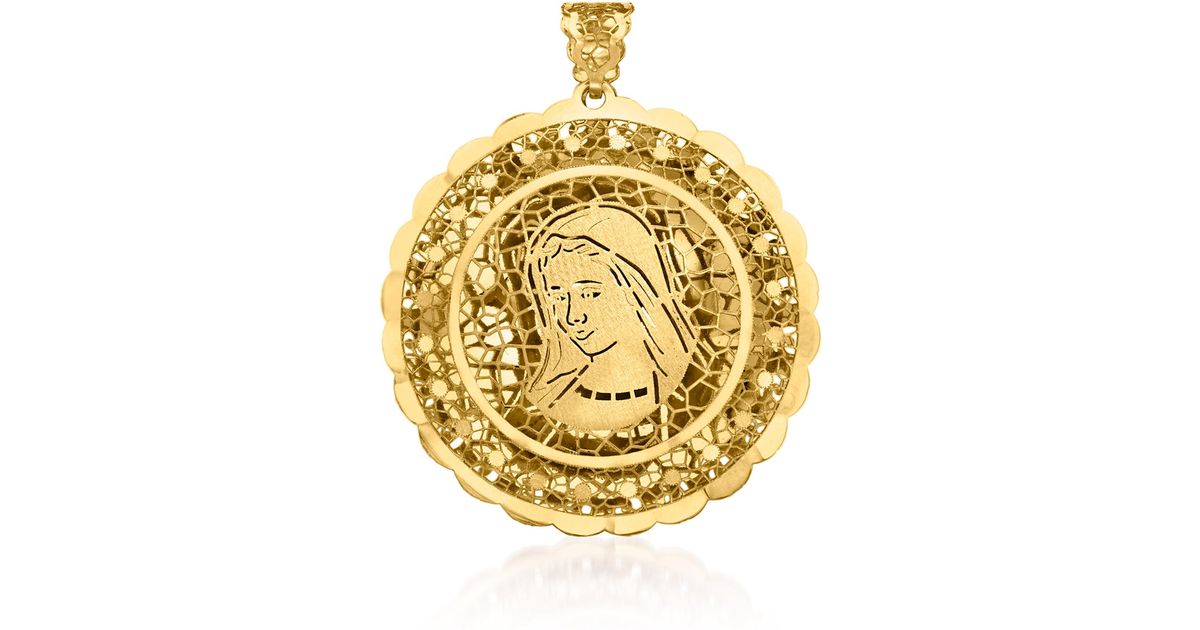RossSimons Italian 14kt Gold Mother Mary Filigree Medallion Pendant in