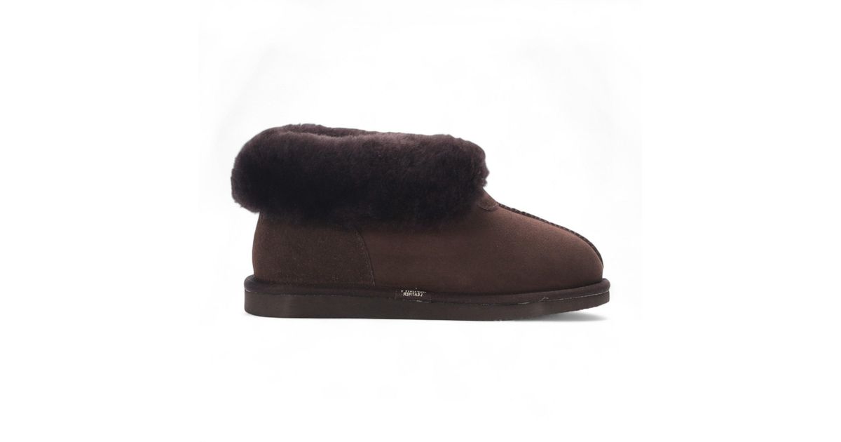 Infinity Leather Sheepskin Suede Ankle Slip-On Bootie Winter in Brown ...