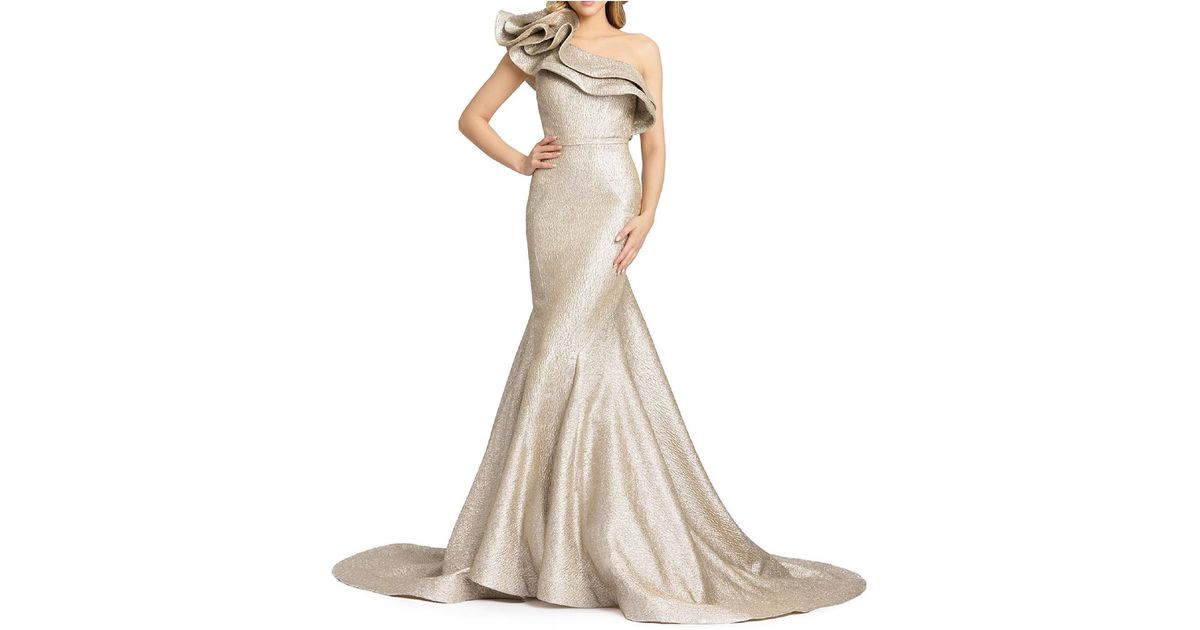 Mac Duggal Metallic One Shoulder Evening Dress in White Lyst