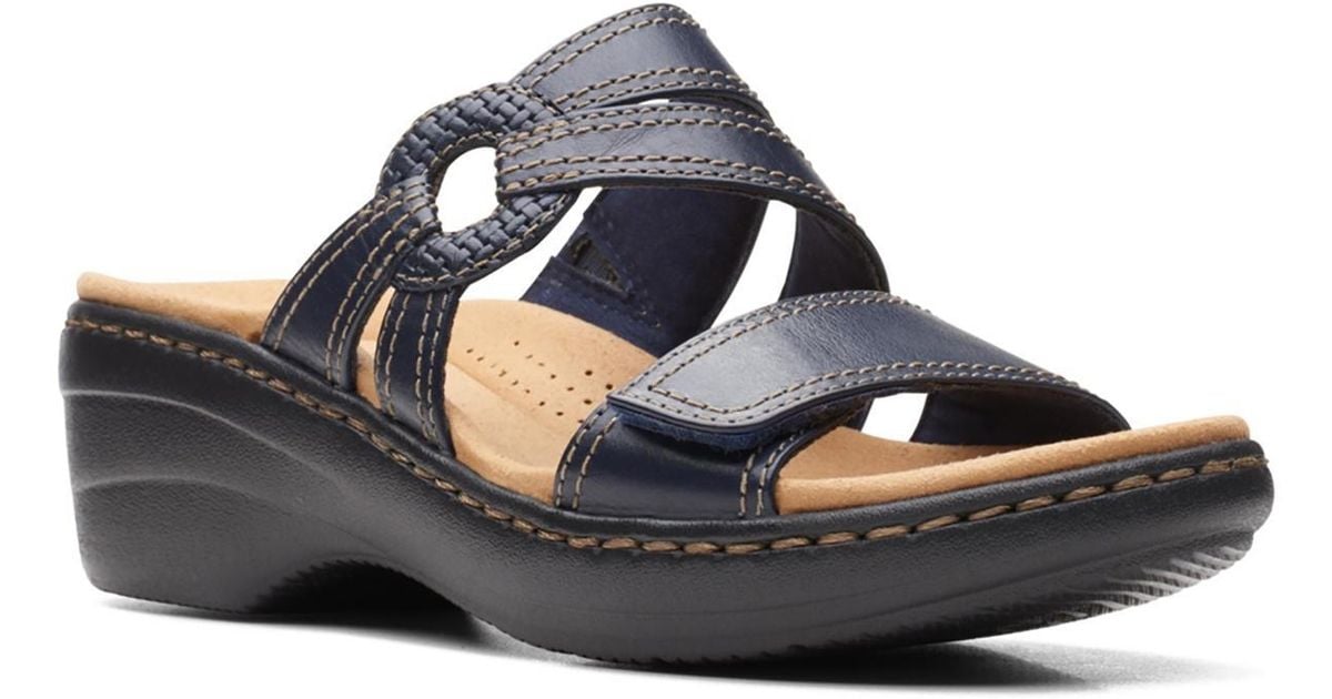 Clarks Merliah Coral Leather Slip On Wedge Sandals in Blue Lyst