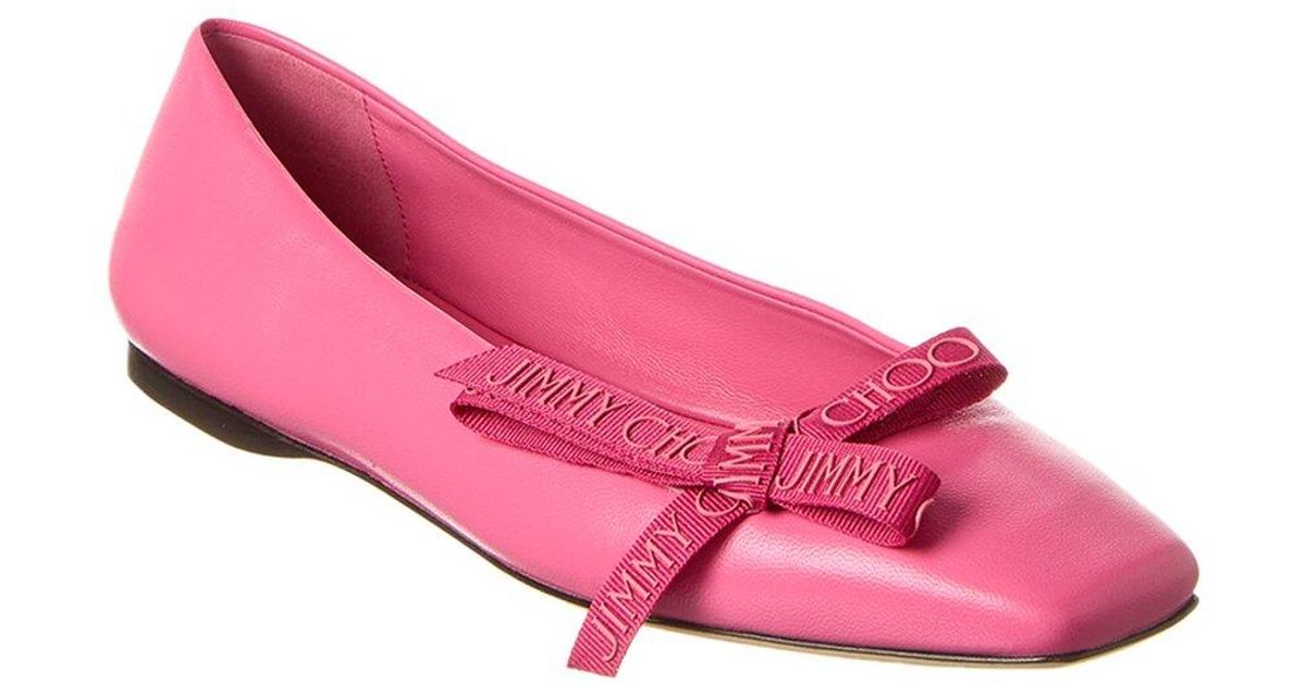 Jimmy Choo Veda Leather Ballerina Flat in Pink | Lyst