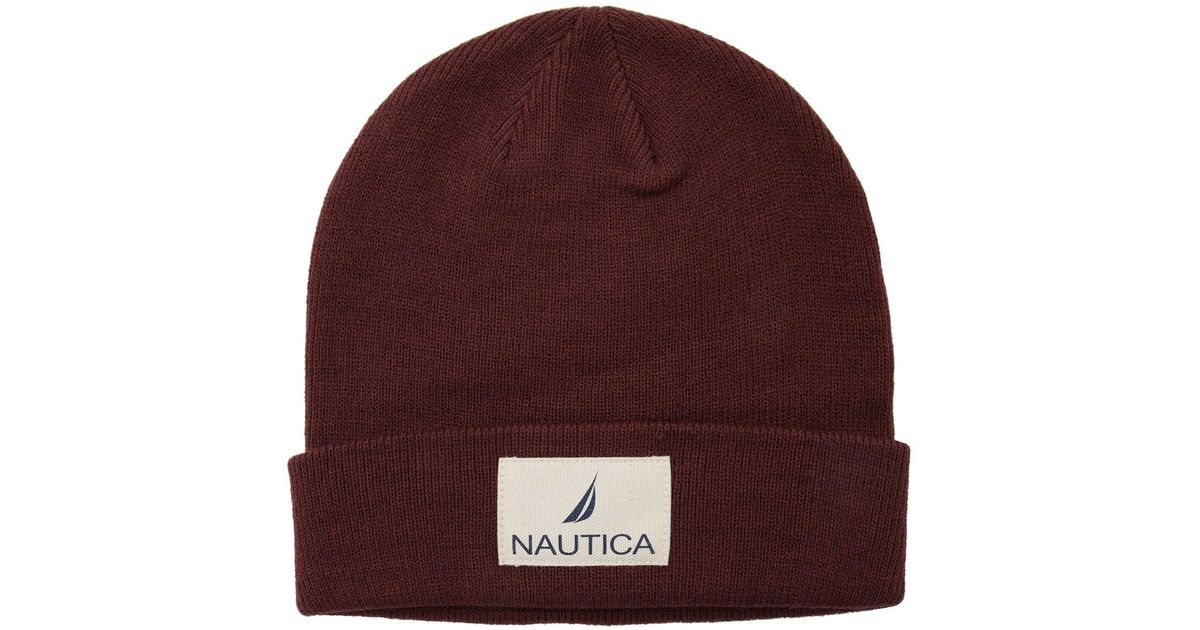 Nautica Synthetic Logo Patch Beanie in 
