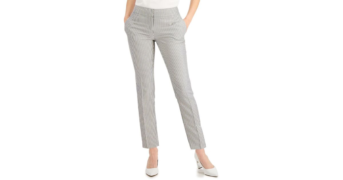 Kasper Petites Seersucker Suit Separate Straight Leg Pants in Gray Lyst