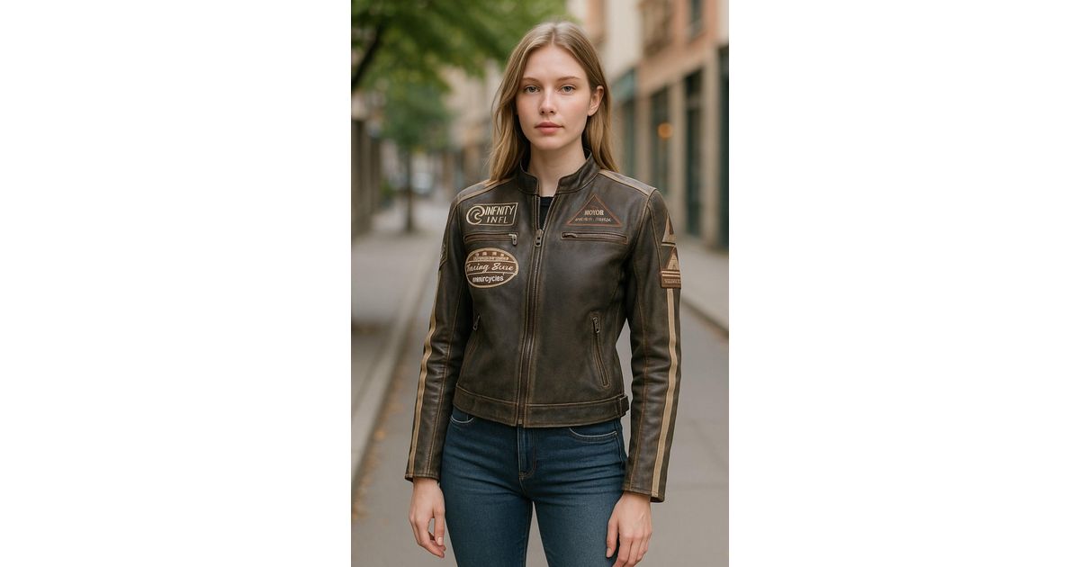 Infinity Leather Biker Racing Badges Leather Jacket-Eastleigh | Lyst