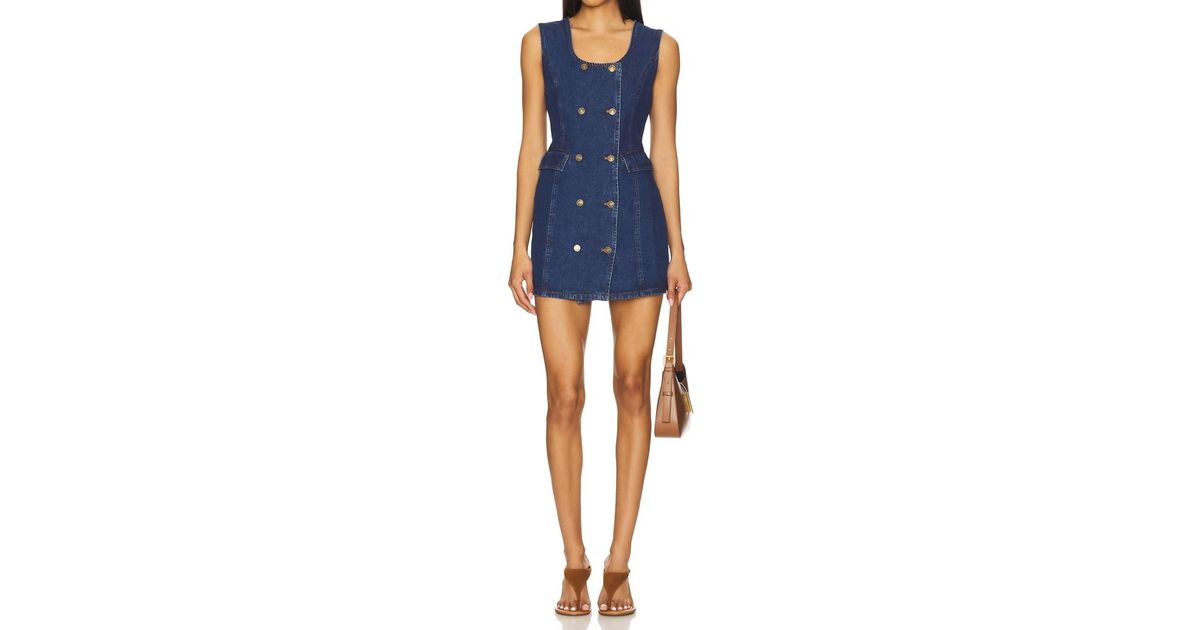 lioness denim mini dress Lioness denim sleeveless thigh buckle detail mini dress in light blue wash