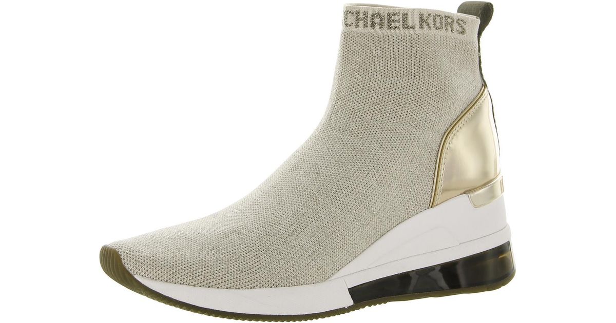 MICHAEL Michael Kors Skyler Metallic Fashion Wedge Sneaker in Gray | Lyst