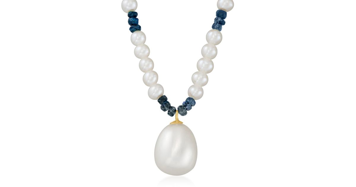 Ross-Simons 3.5-10mm Cultured Pearl Necklace With Sapphires With 14kt