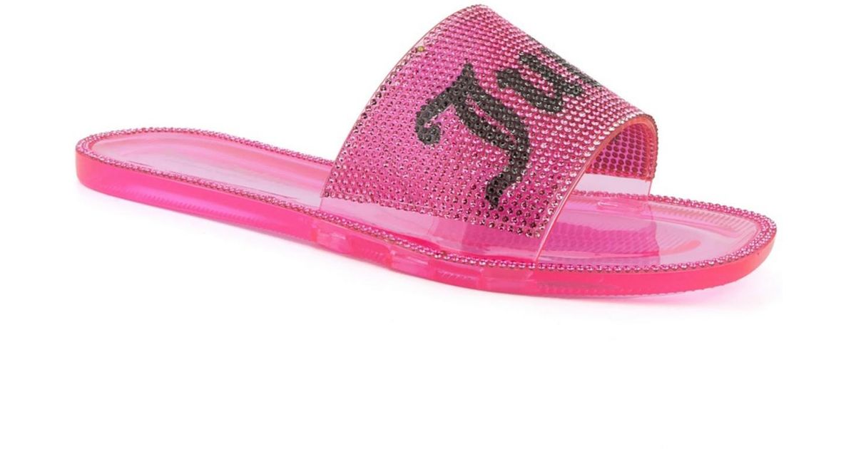 Juicy Couture Hylton Logo Rhinestone Pool Slides in Pink | Lyst