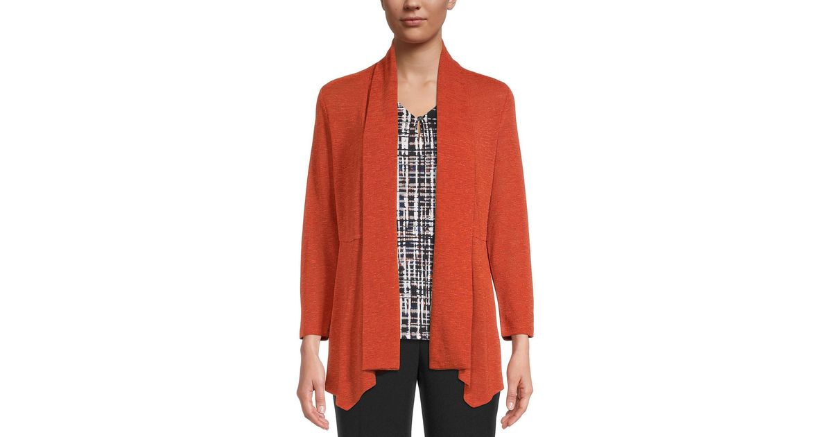Kasper Pointelle Open Front Cardigan Sweater in Red Lyst