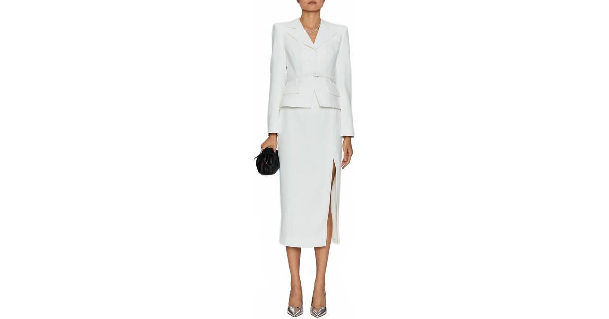 self portrait tailored crepe midi dress Self-Portrait White Tweed & Crepe Tailored Midi Dress S Self-Portrait