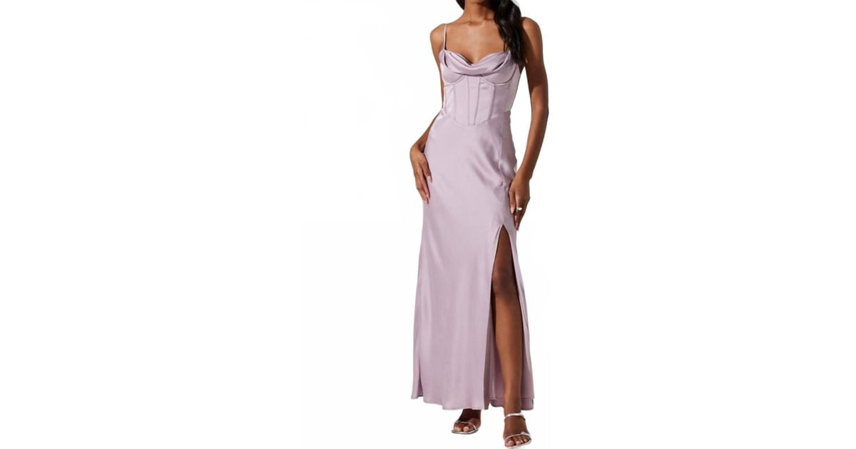Astr Cannes Satin Bustier Maxi Dress in Purple | Lyst